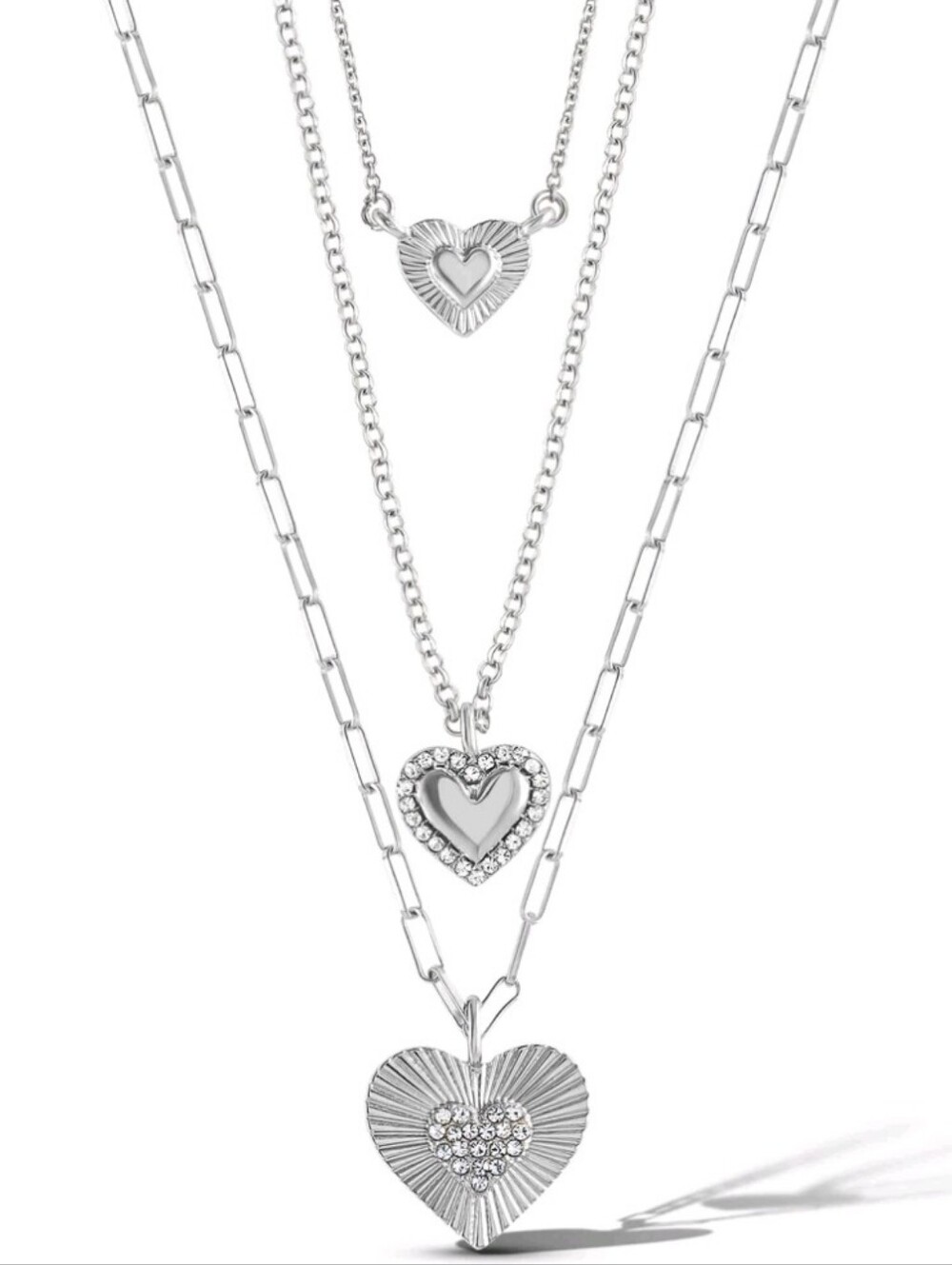 Jessica Simpson Women's Silvertone Layered Heart Necklace